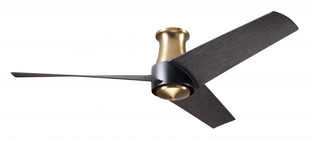 Ambit Flush DC Fan- Satin Brass/Matte Black Finish; 56" Ebony Blades; No Light; Remote Control