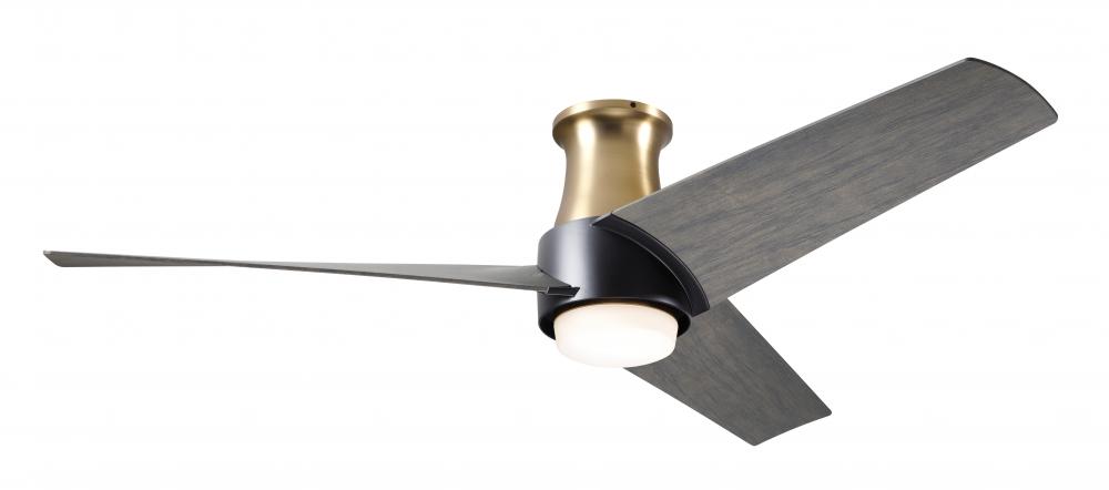 Ambit Flush DC Fan- Satin Brass/Matte Black Finish; 56" Graywash Blades; 17W LED (Satin Brass Tr