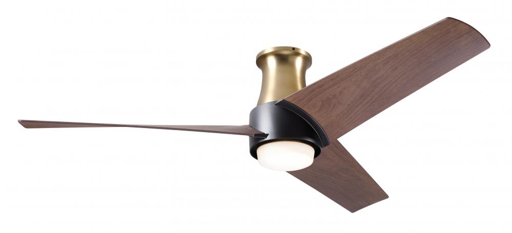 Ambit Flush DC Fan- Satin Brass/Matte Black Finish; 56" Mahogany Blades; 17W LED (Satin Brass Tr