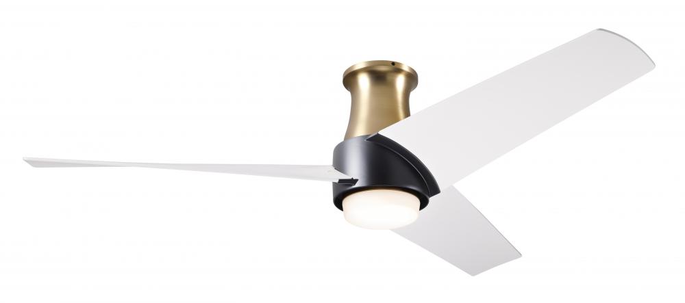 Ambit Flush DC Fan- Satin Brass/Matte Black Finish; 56" Matte White Blades; 17W LED