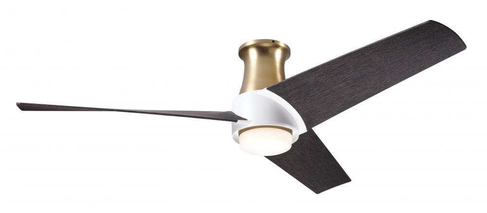 Ambit Flush DC Fan- Satin Brass/Matte White Finish; 56" Ebony Blades; 17W LED (Satin Brass Trim)