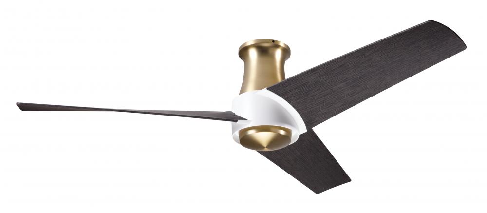 Ambit Flush DC Fan- Satin Brass/Matte White Finish; 56" Ebony Blades; No Light; Wall Control