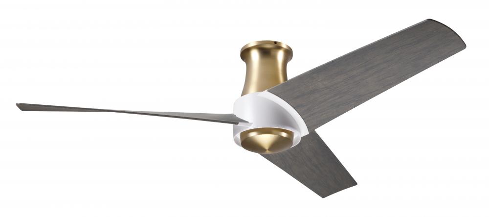 Ambit Flush DC Fan- Satin Brass/Matte White Finish; 56" Graywash Blades; No Light; Remote Contro