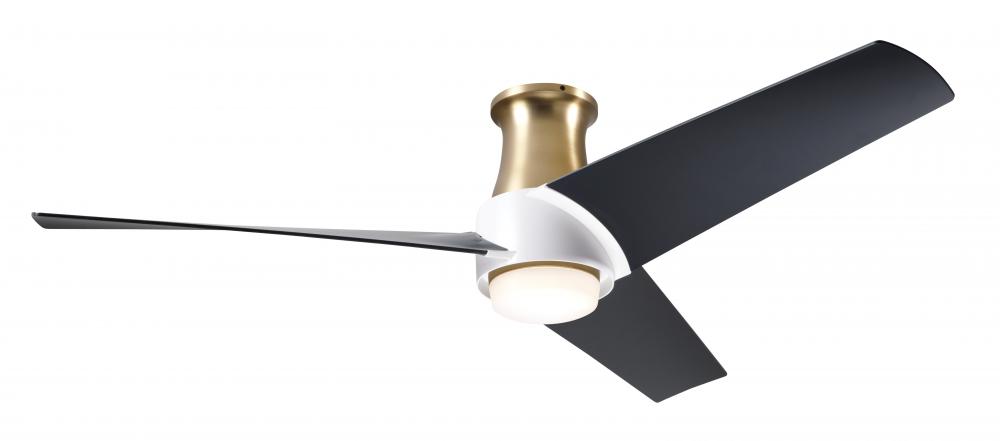 Ambit Flush DC Fan- Satin Brass/Matte White Finish; 56" Matte Black Blades; 17W LED