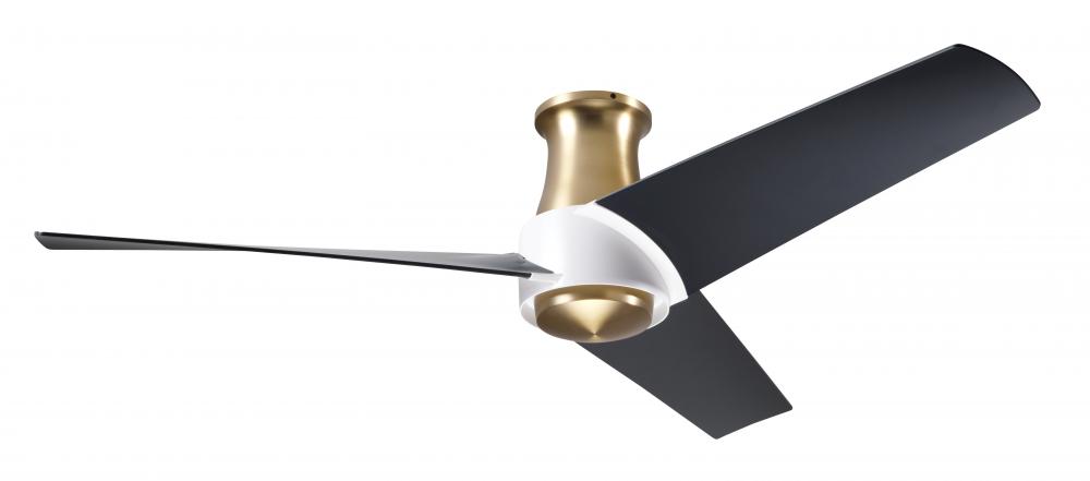 Ambit Flush DC Fan- Satin Brass/Matte White Finish; 56" Matte Black Blades; No Light