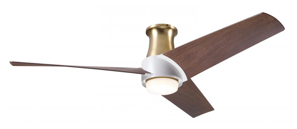 Ambit Flush DC Fan- Satin Brass/Matte White Finish; 56" Mahogany Blades; 17W LED (Satin Brass Tr