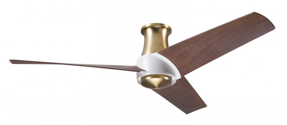 Ambit Flush DC Fan- Satin Brass/Matte White Finish; 56" Mahogany Blades; No Light; Remote Contro