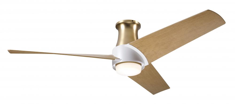 Ambit Flush DC Fan- Satin Brass/Matte White Finish; 56" Maple Blades; 17W LED (Satin Brass Trim)