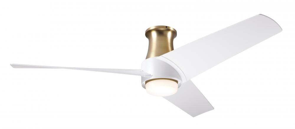 Ambit Flush DC Fan- Satin Brass/Matte White Finish; 56" Matte White Blades; 17W LED