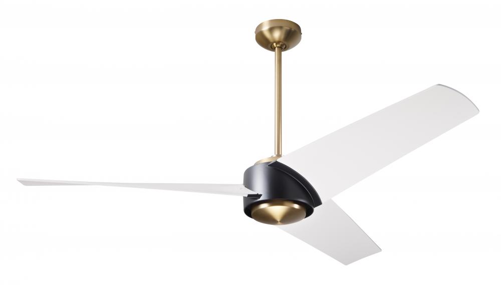 Ambit DC Fan- Satin Brass/Matte Black Finish; 56" Matte White Blades; No Light; Remote Control