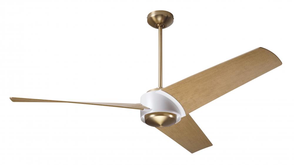 Ambit DC Fan- Satin Brass/Matte White Finish; 56" Maple Blades; No Light; Wall Control