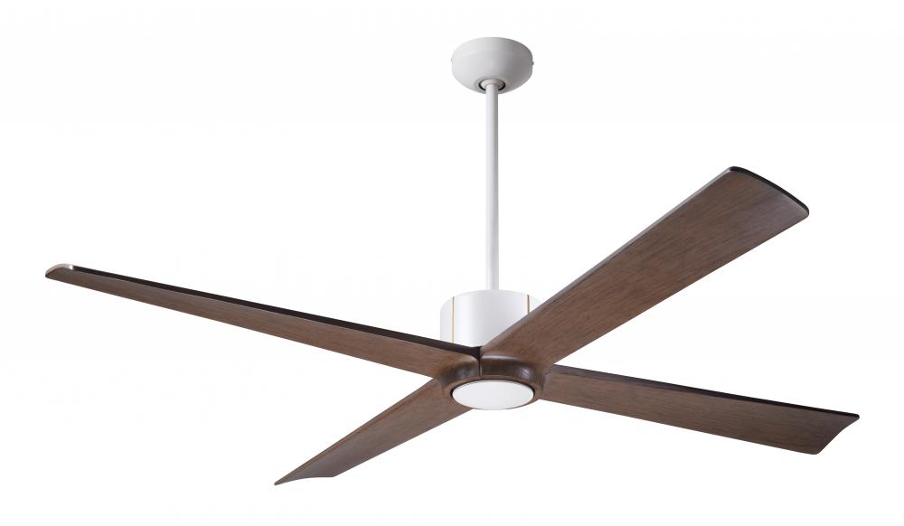 Nouveau DC Fan; Matte White Finish w/ Brass; 56" Mahogany Blades; No Light; Remote Control