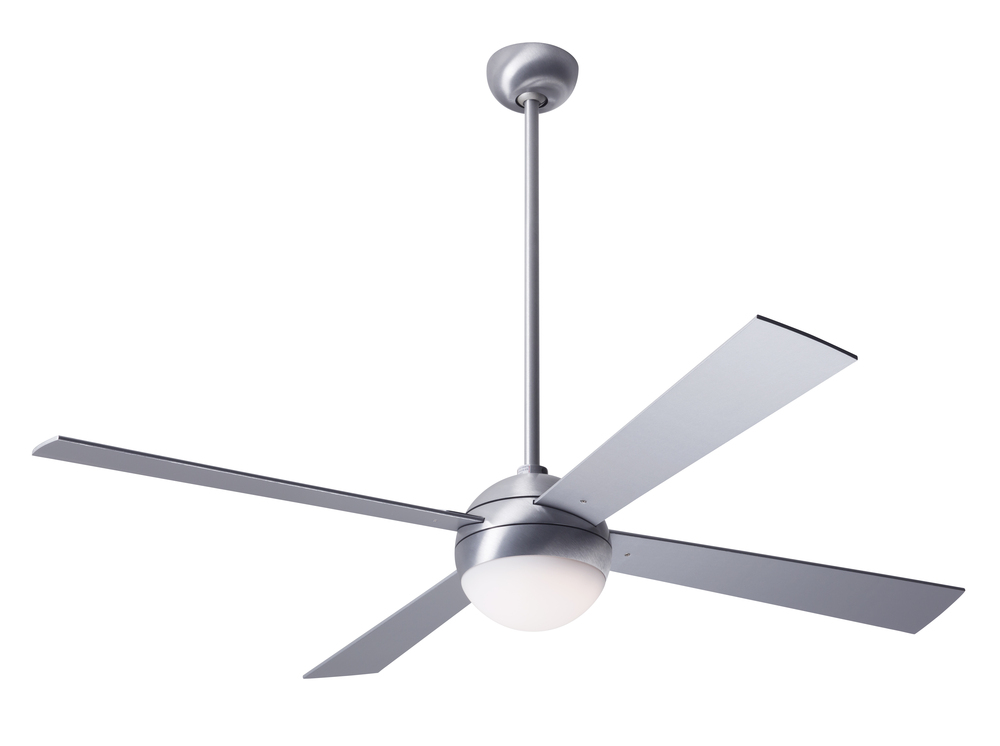 Ball Fan; Brushed Aluminum Finish; 52" White Blades; 20W LED; Handheld Remote Control (2-wire)