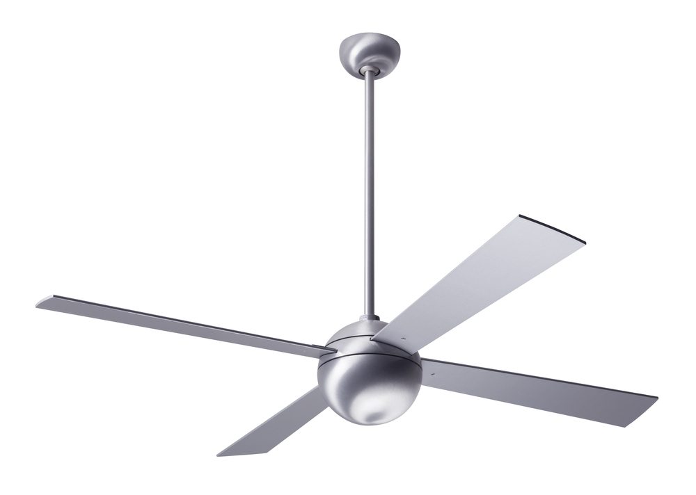 Ball Fan; Brushed Aluminum Finish; 52" White Blades; No Light; Handheld Remote Control (2-wire)