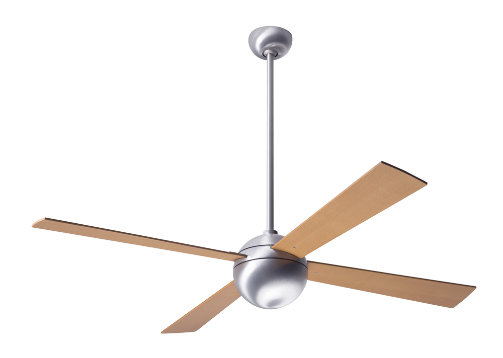 Ball Fan; Brushed Aluminum Finish; 42" Maple Blades; No Light; Wall Control with Remote Handset