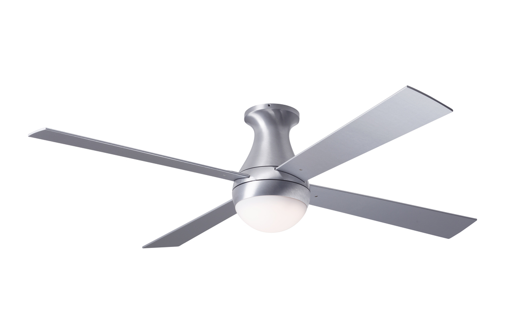 Ball Flush Fan; Brushed Aluminum Finish; 52" White Blades; 20W LED; Handheld Remote Control (2-w