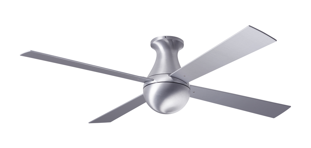 Ball Flush Fan; Brushed Aluminum Finish; 52" White Blades; No Light; Wall Control with Remote Ha