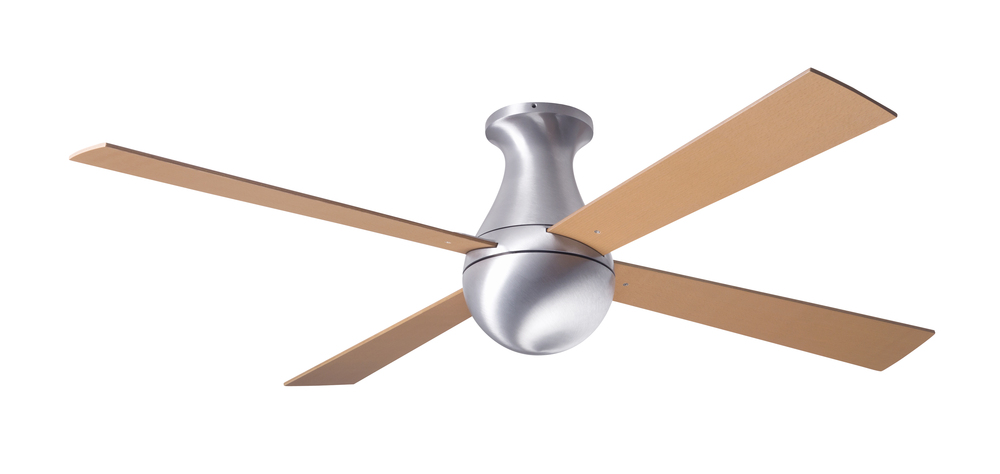 Ball Flush Fan; Brushed Aluminum Finish; 42" Maple Blades; No Light; Wall Control with Remote Ha