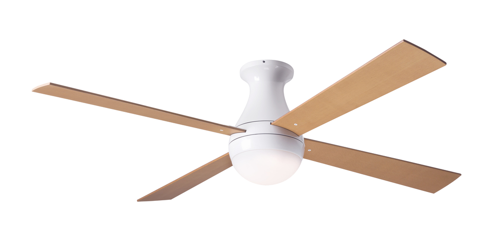 Ball Flush Fan; Gloss White Finish; 52" Maple Blades; 20W LED; Fan Speed and Light Control (2-wi