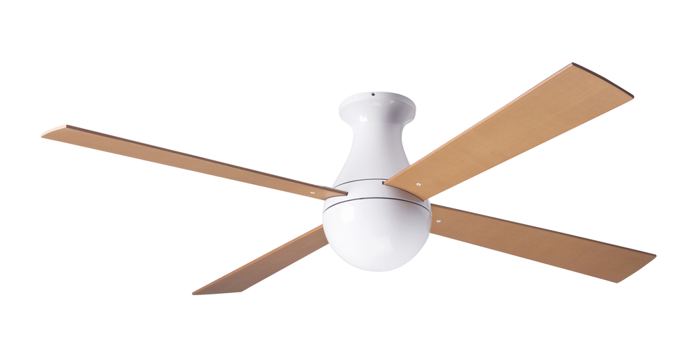 Ball Flush Fan; Gloss White Finish; 42" Maple Blades; No Light; Fan Speed and Light Control (2-w