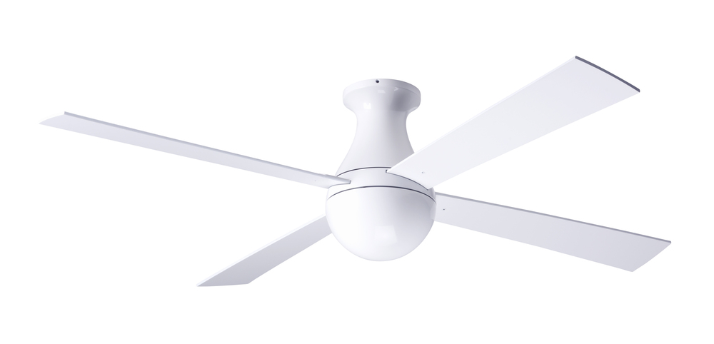 Ball Flush Fan; Gloss White Finish; 42" Aluminum Blades; No Light; Handheld Remote Control (2-wi