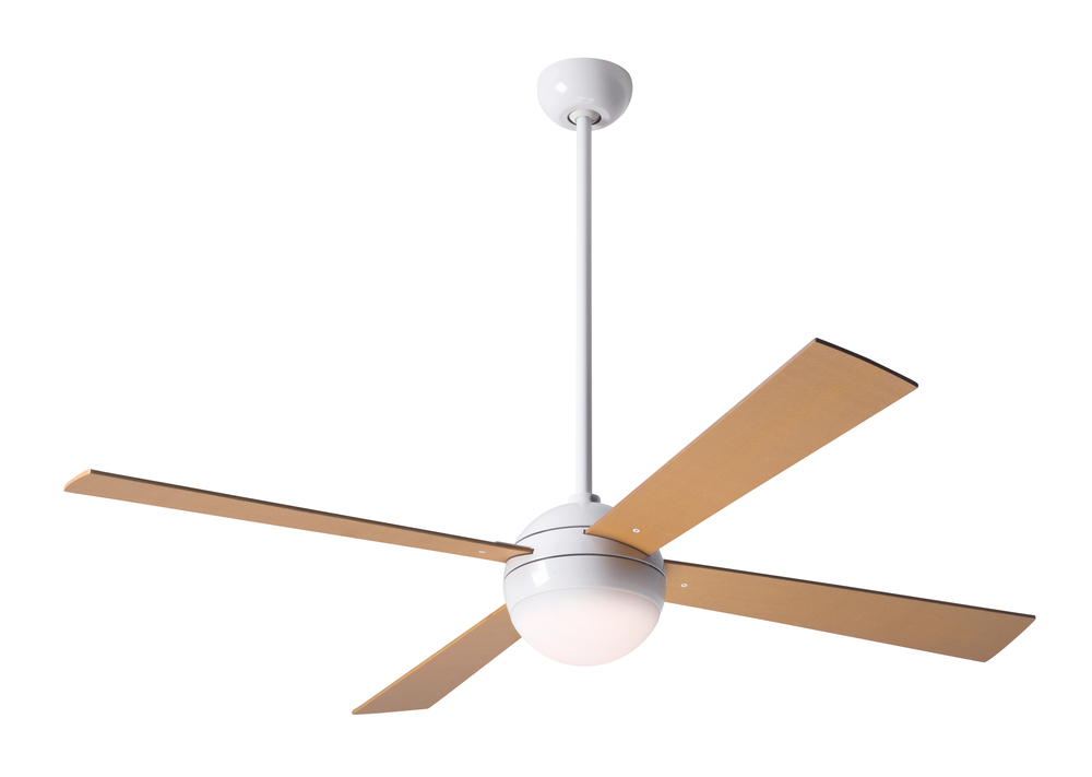 Ball Fan; Gloss White Finish; 52" Maple Blades; 20W LED; Wall Control with Remote Handset (2-wir