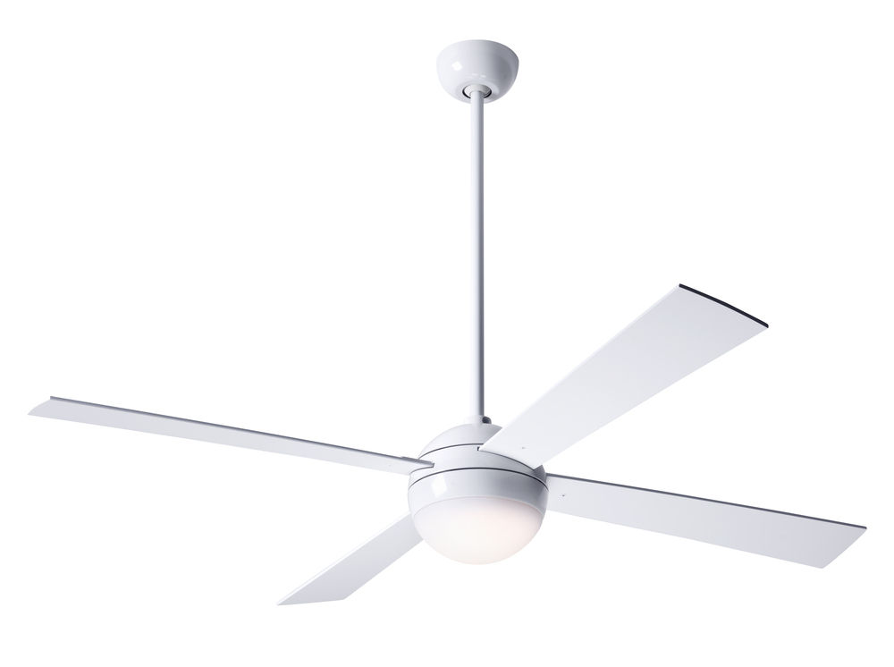 Ball Fan; Gloss White Finish; 52" Aluminum Blades; 20W LED; Handheld Remote Control (2-wire)