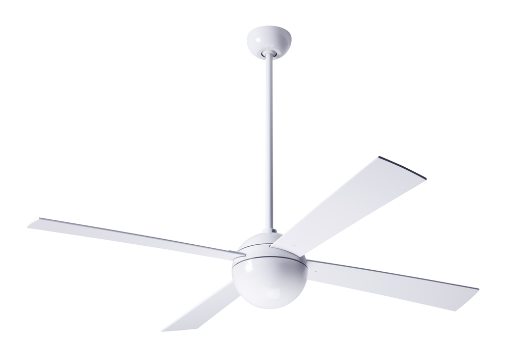 Ball Fan; Gloss White Finish; 52" White Blades; No Light; Handheld Remote Control (2-wire)