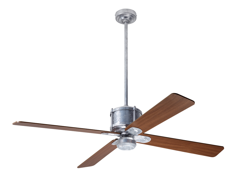 Industry DC Fan; Galvanized Finish; 50" Mahogany Blades; No Light; Wall Control