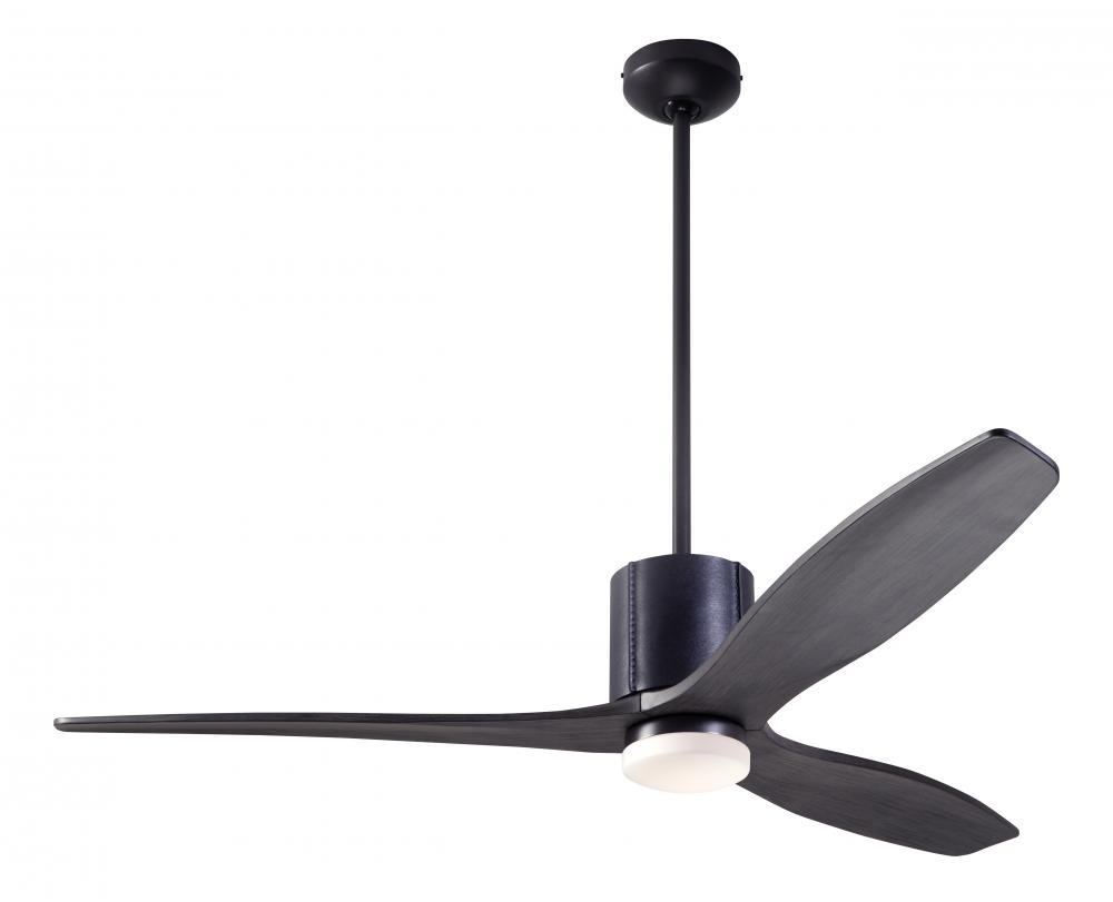 LeatherLuxe DC Fan; Dark Bronze Finish with Black Leather; 54" Ebony Blades; 17W LED; Wall/Remot