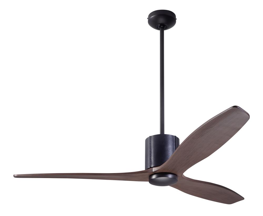 LeatherLuxe DC Fan; Dark Bronze Finish with Black Leather; 54" Mahogany Blades; No Light; Wall/R