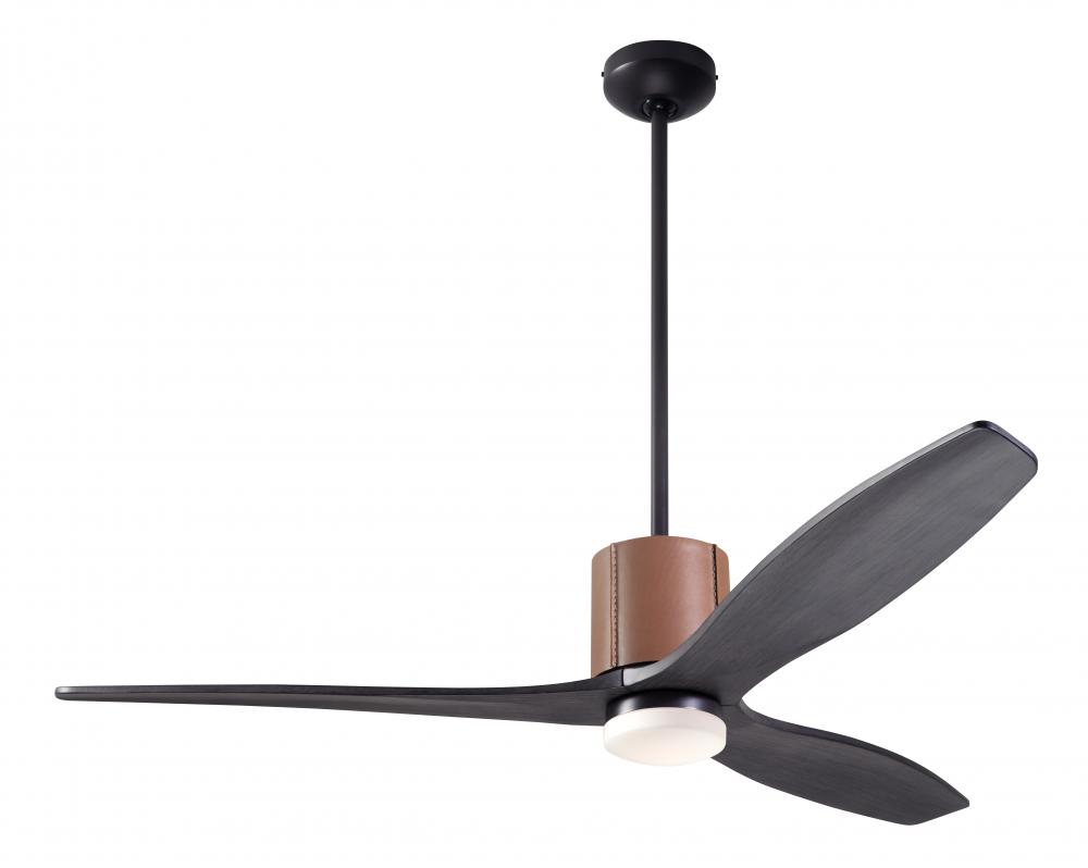 LeatherLuxe DC Fan; Dark Bronze Finish with Tan Leather; 54" Ebony Blades; 17W LED; Wall/Remote