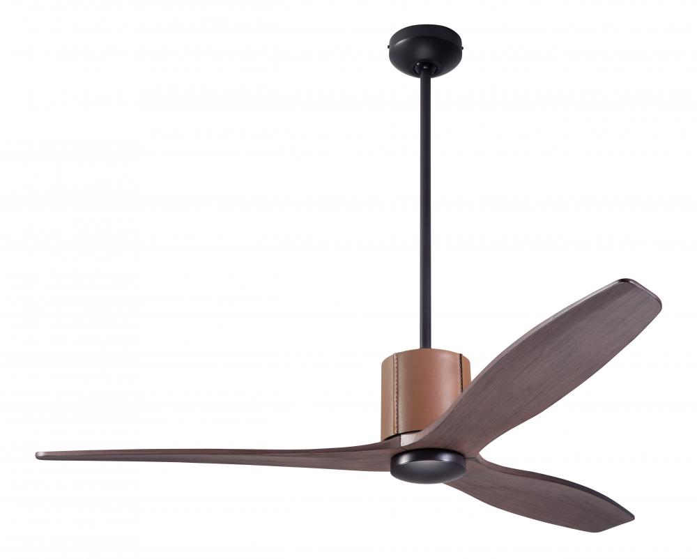 LeatherLuxe DC Fan; Dark Bronze Finish with Tan Leather; 54" Mahogany Blades; No Light; Wall/Rem