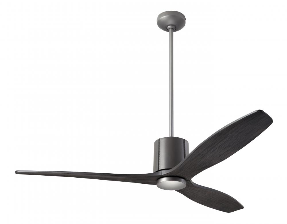 LeatherLuxe DC Fan; Graphite Finish with Gray Leather; 54" Ebony Blades; No Light; Wall/Remote C