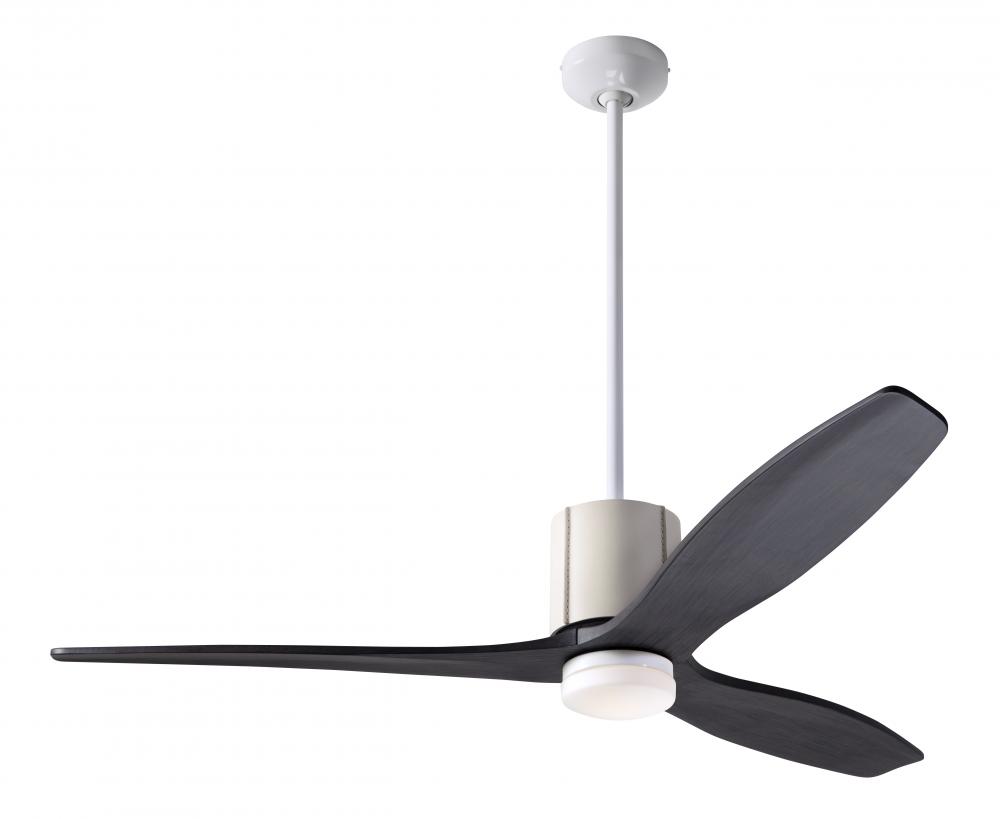 LeatherLuxe DC Fan; Gloss White Finish with Ivory Leather; 54" Ebony Blades; 17W LED; Wall/Remot