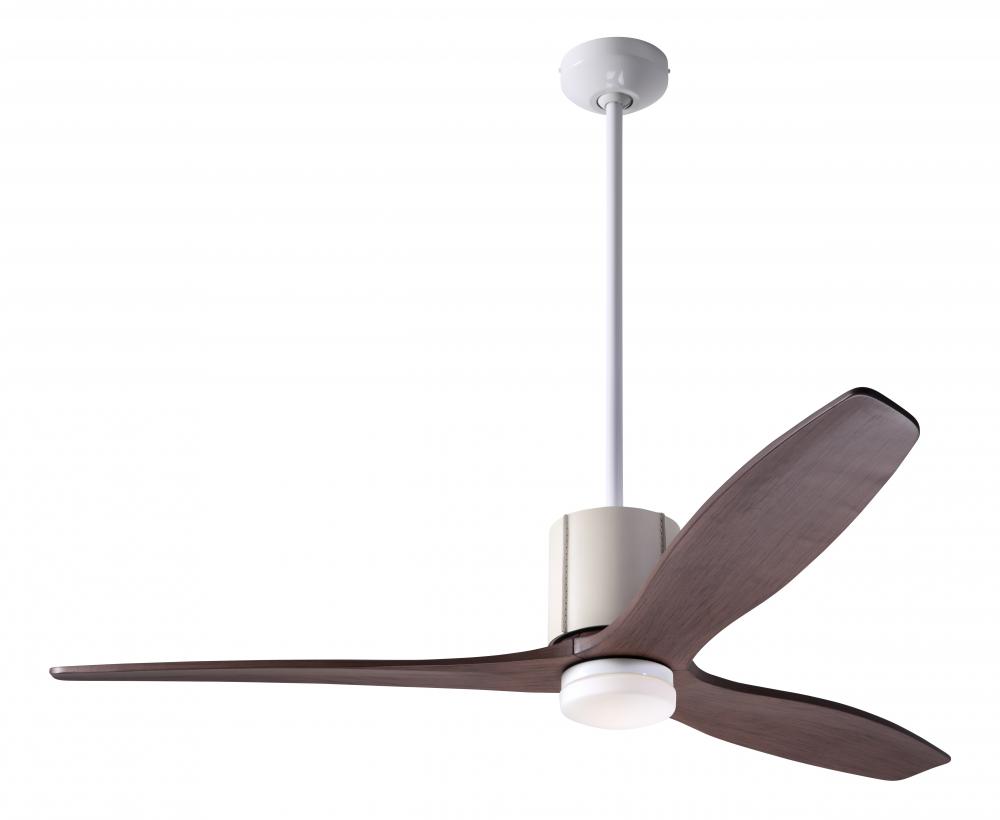 LeatherLuxe DC Fan; Gloss White Finish with Ivory Leather; 54" Mahogany Blades; 17W LED; Wall/Re