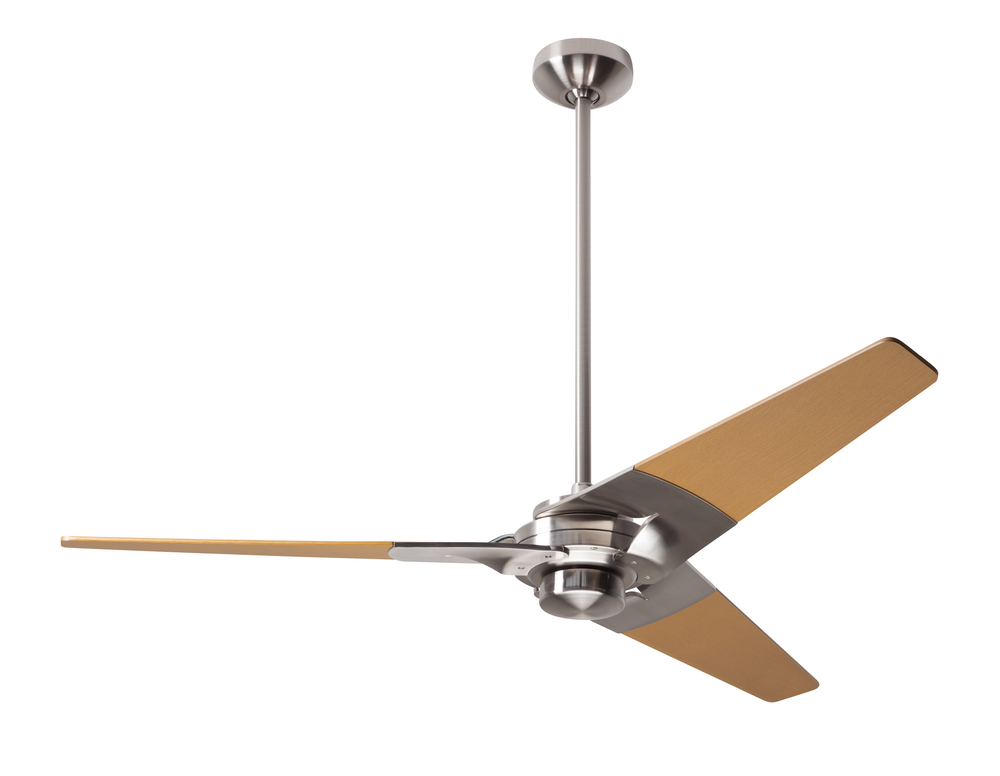 Torsion Fan; Bright Nickel Finish; 52" Maple Blades; No Light; Wall Control with Remote Handset