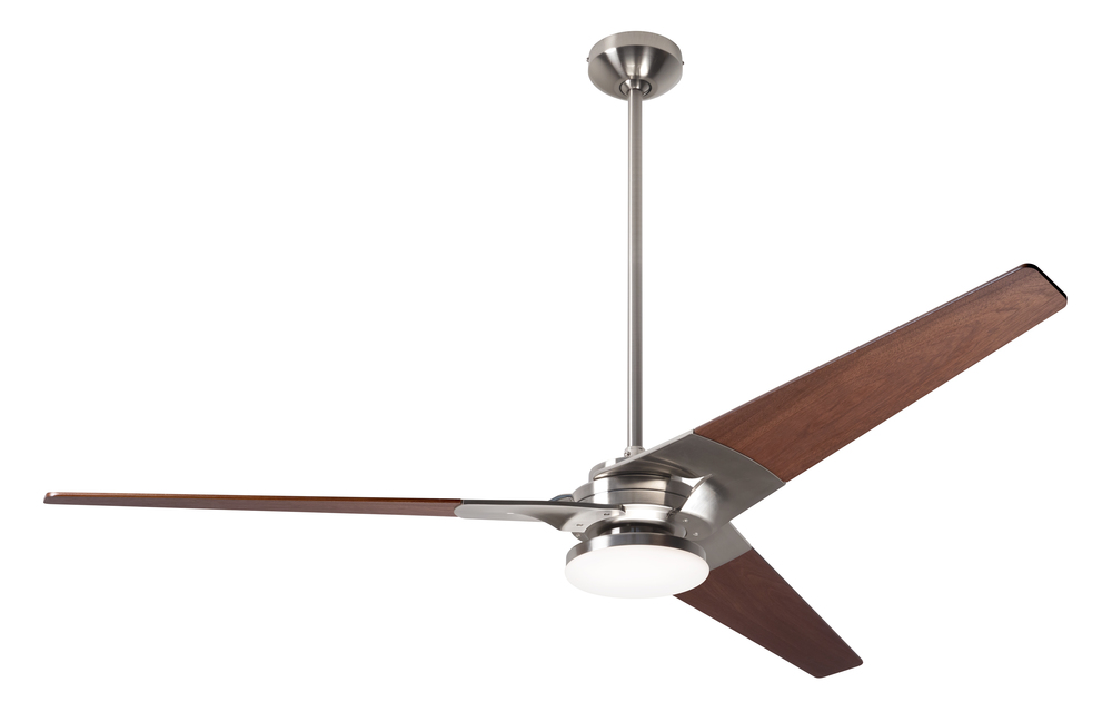 Torsion Fan; Bright Nickel Finish; 62" Mahogany Blades; 20W LED; Wall Control with Remote Handse