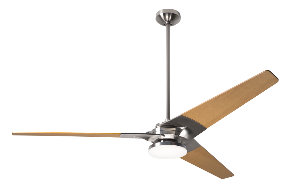 Torsion Fan; Bright Nickel Finish; 62" Maple Blades; 20W LED; Handheld Remote Control (2-wire)