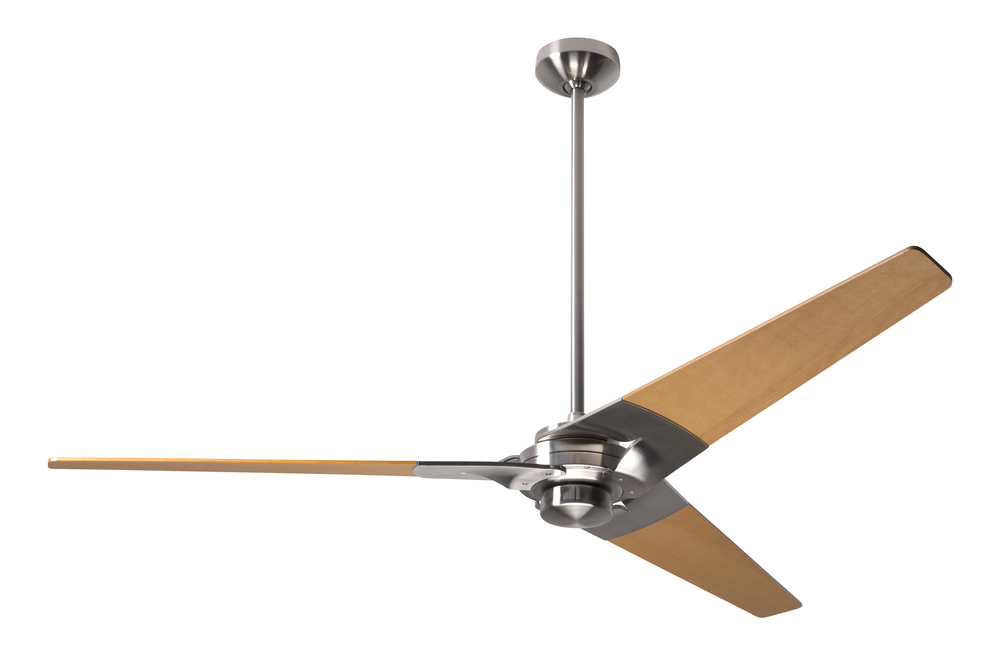 Torsion Fan; Bright Nickel Finish; 62" Maple Blades; No Light; Wall Control with Remote Handset