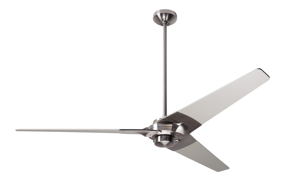 Torsion Fan; Bright Nickel Finish; 62" White Blades; No Light; Handheld Remote Control (2-wire)