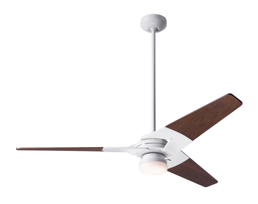 Torsion Fan; Gloss White Finish; 52" Mahogany Blades; 17W LED; Wall Control with Remote Handset