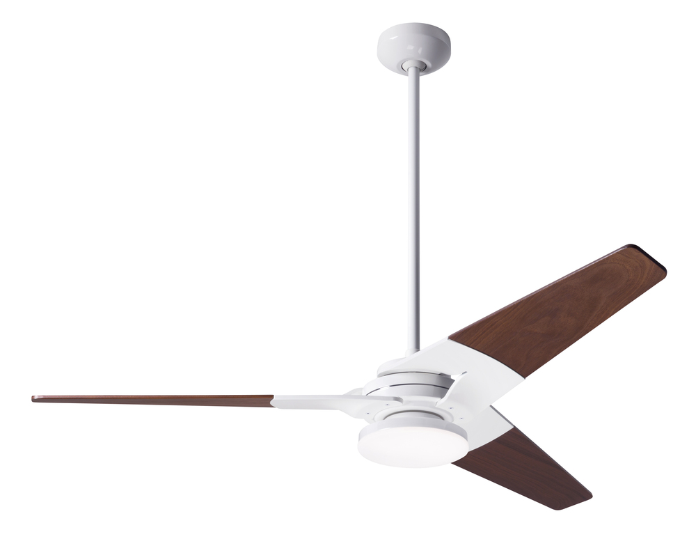 Torsion Fan; Gloss White Finish; 52" Mahogany Blades; 20W LED; Fan Speed and Light Control (3-wi