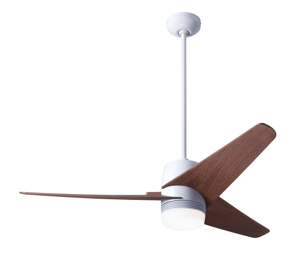 Velo DC Fan; Gloss White Finish; 48" Mahogany Blades; 17W LED; Handheld Remote Control