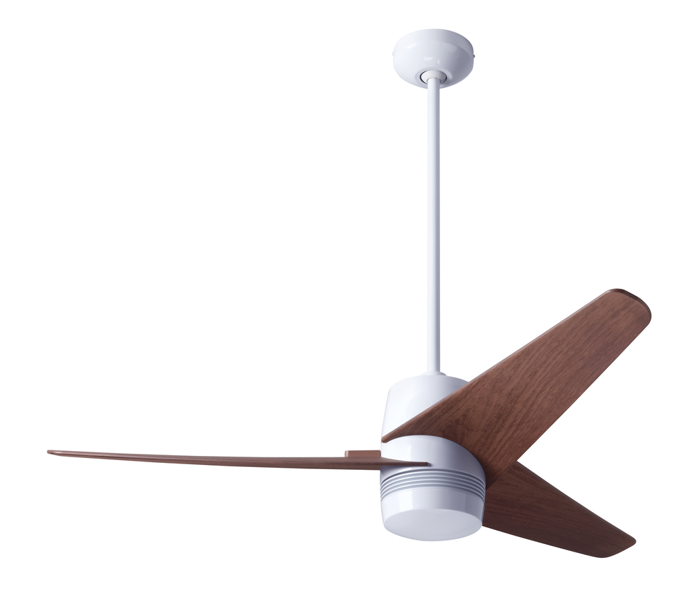 Velo DC Fan; Gloss White Finish; 48" Mahogany Blades; No Light; Handheld Remote Control