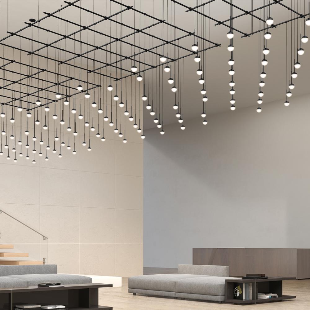 8' Square Gridscape w/ Monoline Domed Ball Pendants