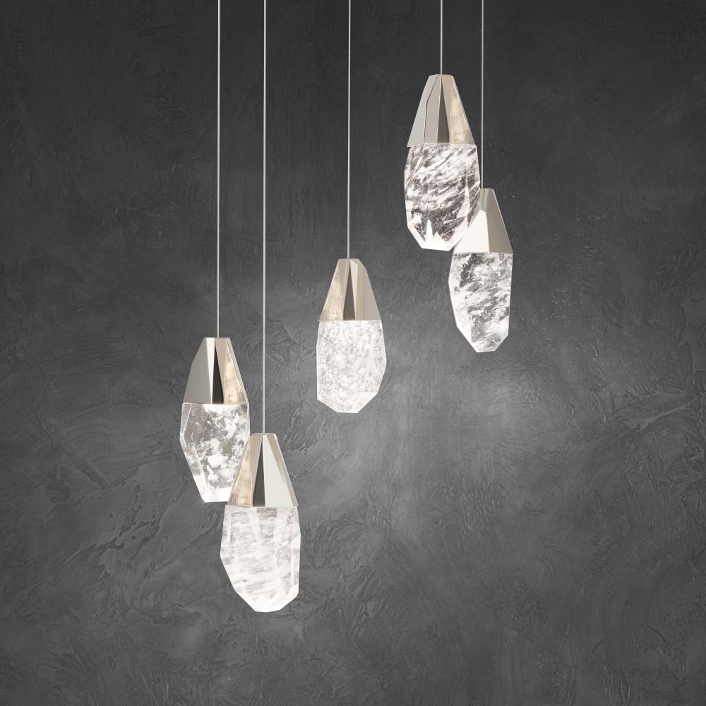 Martini 5 Light LED 3000K/3500K/4000K 120V-277V Chandelier in Aged Brass with Optic Haze Quartz