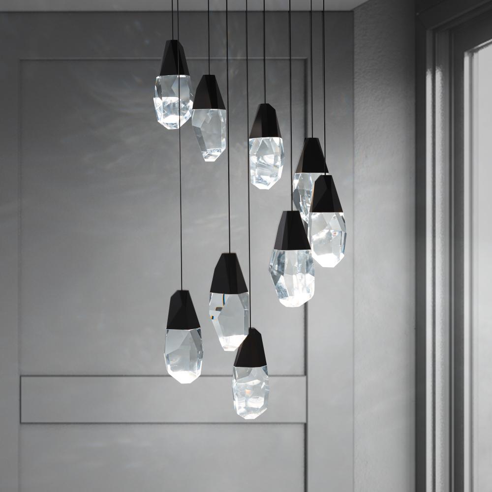 Martini 9 Light LED 3000K/3500K/4000K 120V-277V Chandelier in Black with Optic Haze Quartz