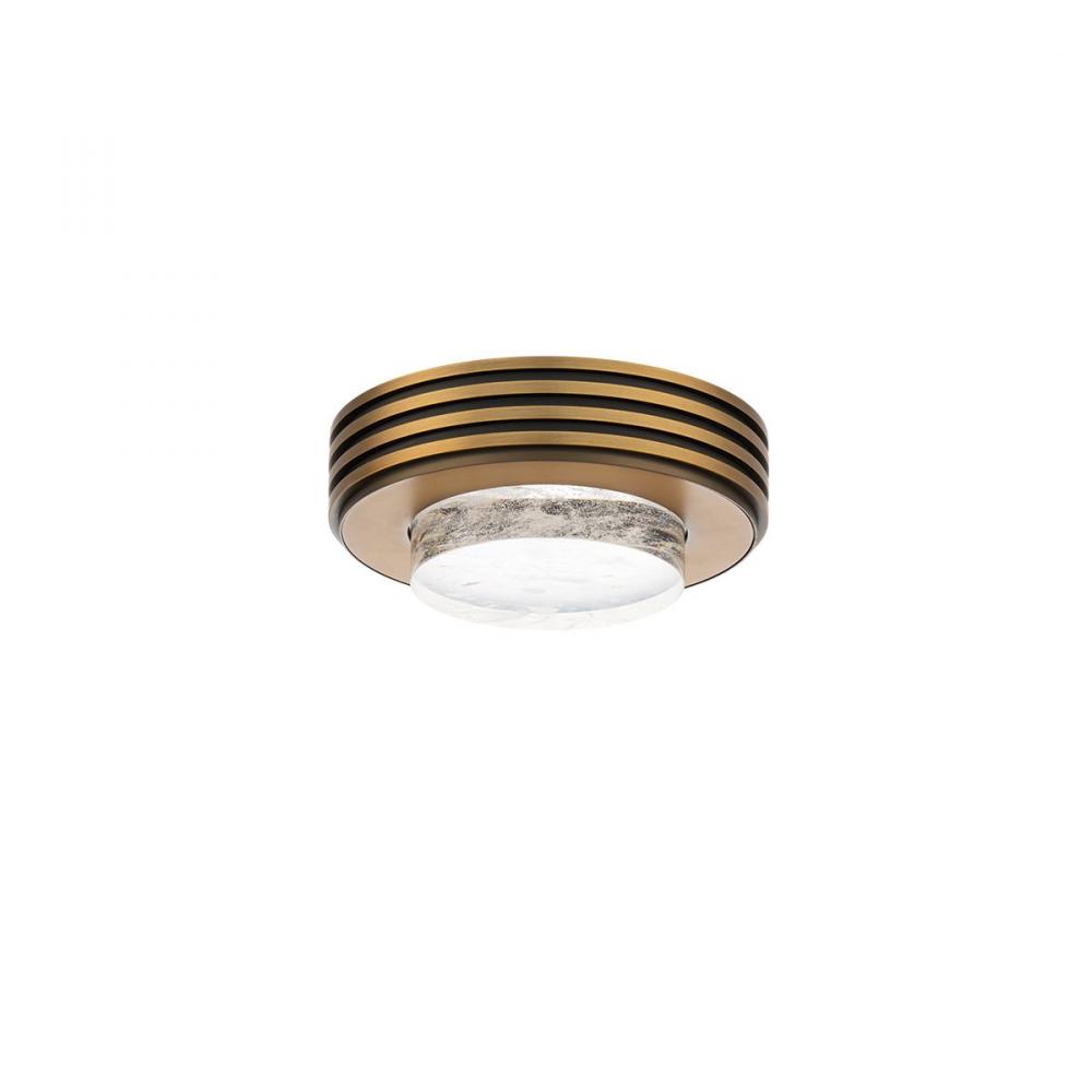 Zircle 8in 120/277V LED Flush Mount in Aged Brass with Optic Haze Quartz