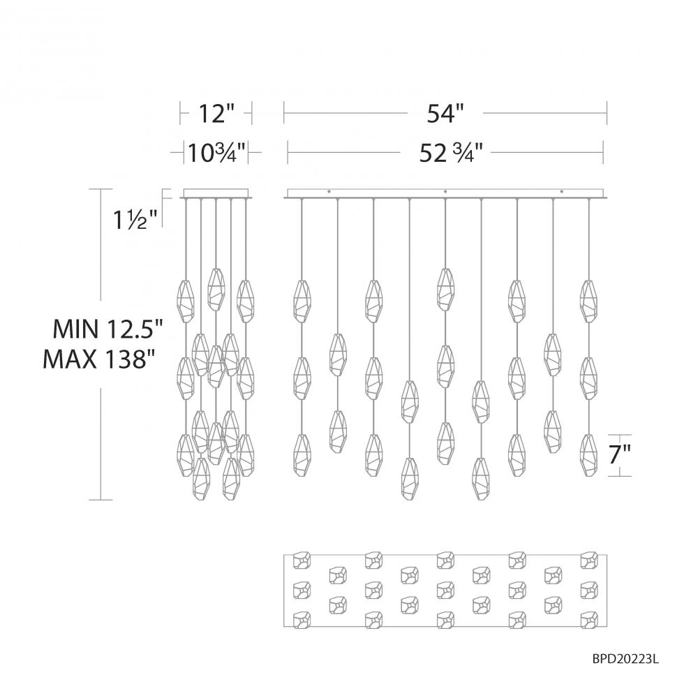 Martini 23 Light 120-277V Multi-Light Pendant (Linear Canopy) in Polished Nickel with Clear Optic